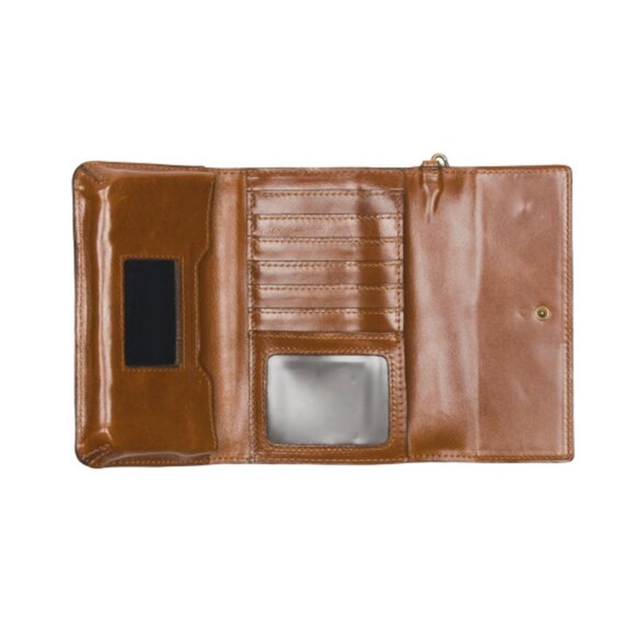 PATRICIA NASH Leather Marsiliana Mirror Wristlet Wallet Western Lace Print Tan